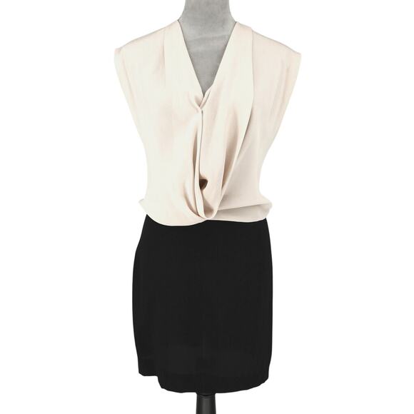 Diane Von Furstenberg Dress Womens 0 Ivory Black Silk Deep Cowl Neck Short DVF - Picture 1 of 13